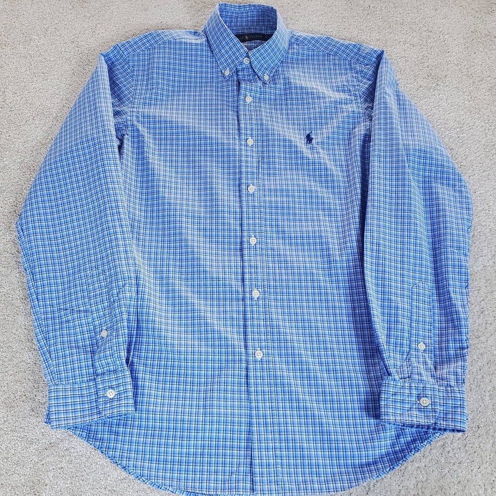 Ralph Lauren Men's Button Down Shirt Size M Blue Check Long Sleeve - Picture 2 of 15